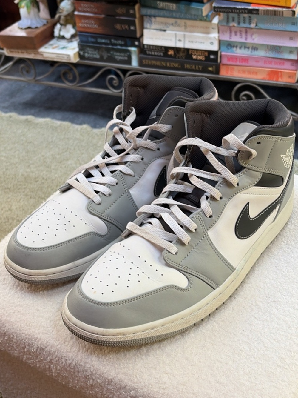 Jordan Men’s High-Top Sneakers in White, Gray, and Black